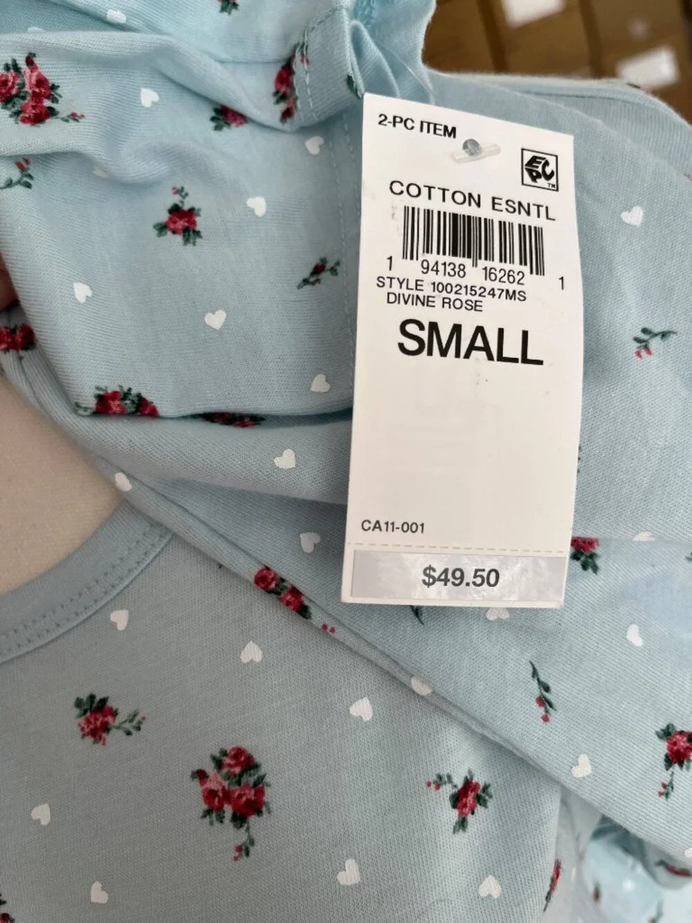 NEW Charter Club Cotton Essentials Pajama Set Divine Rose Blue Small